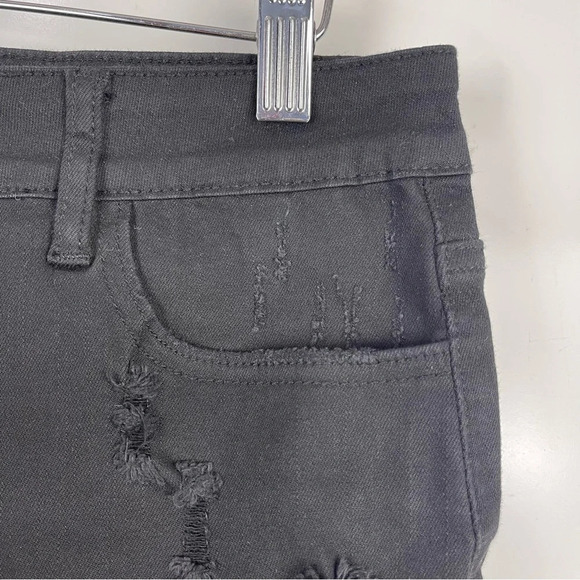 KanCan Black Distressed Raw Frayed Hem High Rise Denim Shorts Women's - Picture 10 of 10